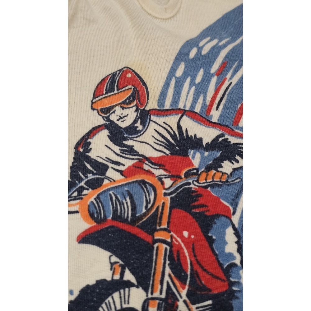 70's 80's Sears Motocross Dirt Bike Graphic Youth Boys Sz 12 Long Sleeve Shirt - Picture 3 of 13